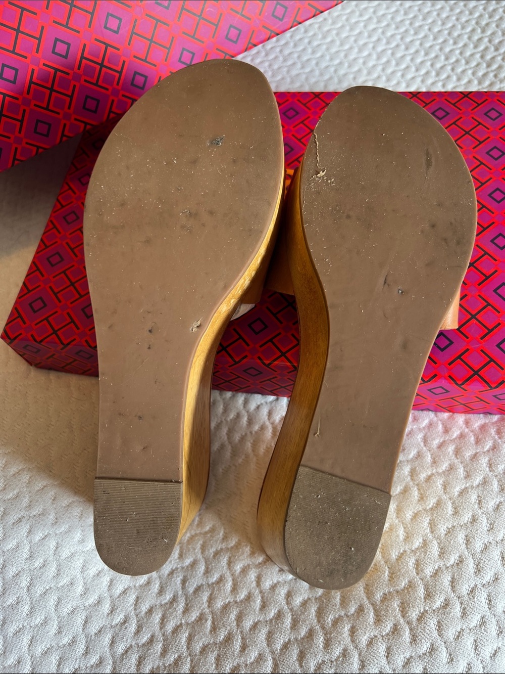 Tory Burch Tan Leather Logo Wedge Slides - Picture 8 of 10